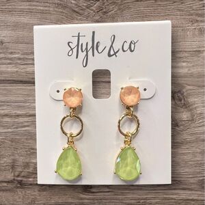Style & Co. Drop Earrings Peach Green Gold Tone Dangle Statement Jewelry